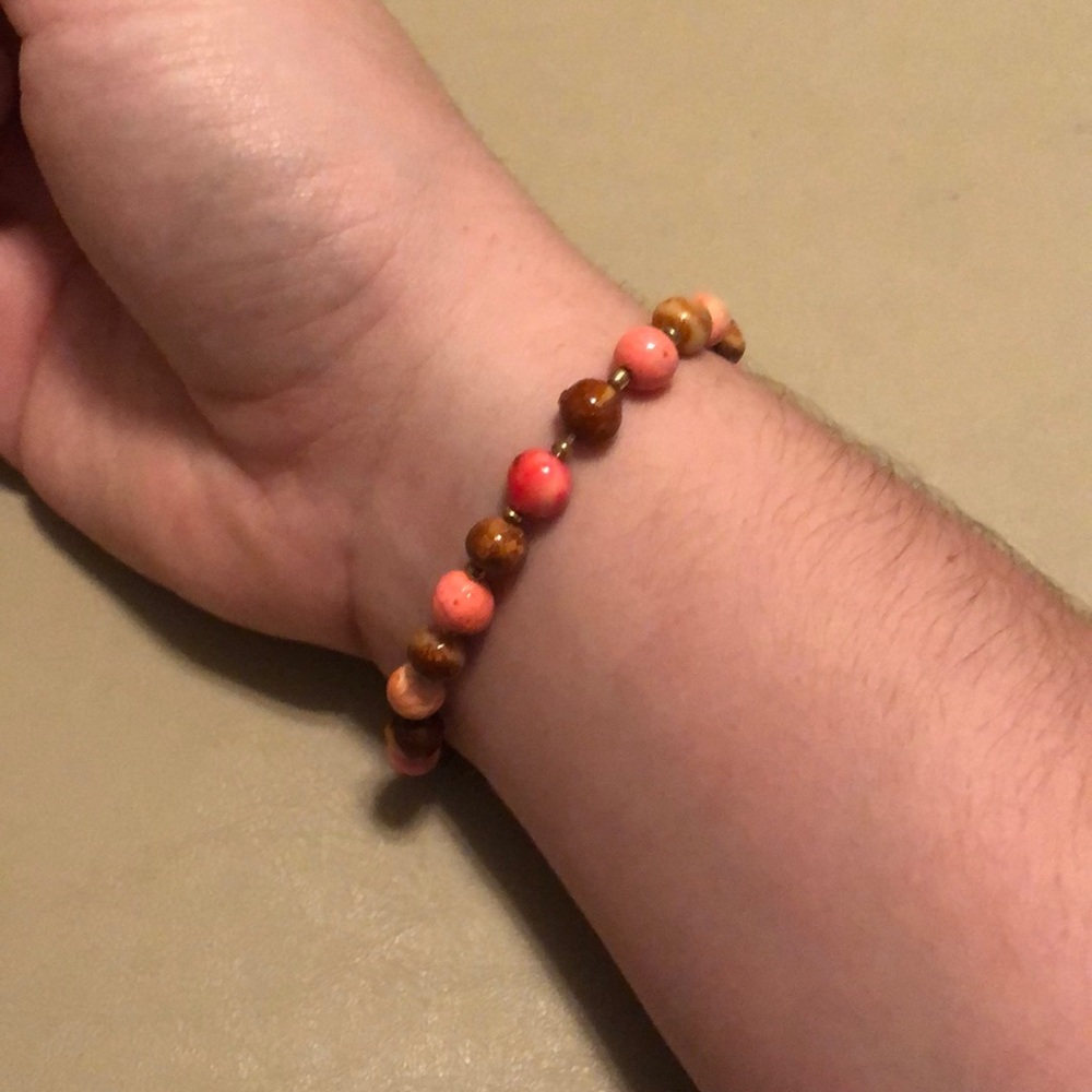 Pink and Brown Beaded Bracelet - Picture 3 of 4